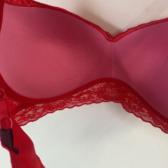(A55) Victorias Secret PINK Lace Padded Push Up Bralette Bra Red, Sz L DD)/G(DD) - Picture 7 of 10